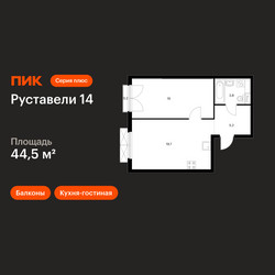 Планировка однокомнатной(квартира) площадью 44.5 квадратных метров в ЖК “ЖК Руставели 14”