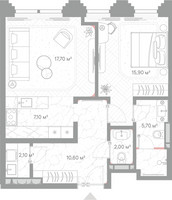 Планировка однокомнатной(квартира) площадью 61.1 квадратных метров в “ЖК Николь”