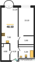 Планировка однокомнатной(квартира) площадью 48.5 квадратных метров в ЖК “ЖК Новые смыслы”