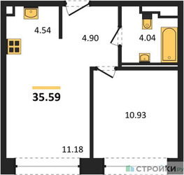 Планировка однокомнатной(квартира) площадью 35.59 квадратных метров в ЖК “ЖК NOVA (Нова)”