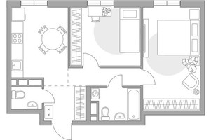 Планировка двухкомнатной(квартира) площадью 52.66 квадратных метров в “ЖК Нижегородская от Гранель”
