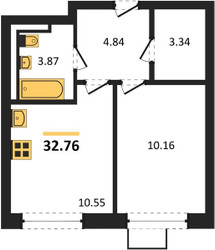 Планировка однокомнатной(квартира) площадью 32.76 квадратных метров в ЖК “ЖК Квартал Сабурово”