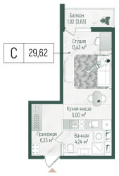 Планировка студии(квартира) площадью 31.44 квадратных метров в ЖК “ЖК Рига Хиллс”