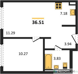 Планировка однокомнатной(квартира) площадью 36.51 квадратных метров в ЖК “ЖК Остафьево”