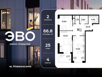 Планировка двухкомнатной(квартира) площадью 66.79 квадратных метров в ЖК “ЖК ЭВО”