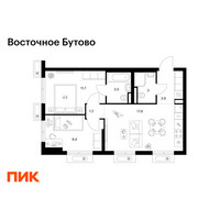 Планировка двухкомнатной(квартира) площадью 50.6 квадратных метров в “ЖК Восточное Бутово”
