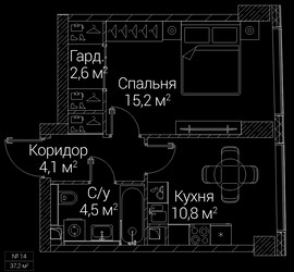 Планировка однокомнатной(квартира) площадью 37.2 квадратных метров в ЖК “ЖК СЕЗАР БУДУЩЕЕ”