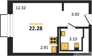 Планировка студии(квартира) площадью 22.28 квадратных метров в “ЖК Новое Внуково”