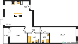 Планировка двухкомнатной(квартира) площадью 67.1 квадратных метров в “ЖК Прокшино”