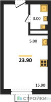 Планировка студии(квартира) площадью 23.9 квадратных метров в “ЖК Видный берег 2”