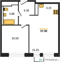 Планировка однокомнатной(квартира) площадью 37.24 квадратных метров в “ЖК Пятницкие луга”