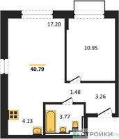 Планировка однокомнатной(квартира) площадью 40.79 квадратных метров в “ЖК Новое Внуково”