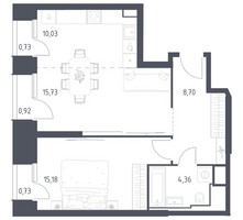 Планировка однокомнатной(апартаменты) площадью 56.38 квадратных метров в “ЖК Скай Спутник”