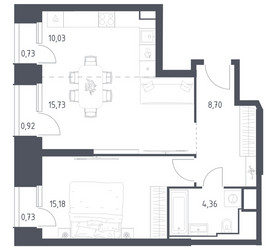 Планировка однокомнатной(апартаменты) площадью 56.38 квадратных метров в ЖК “ЖК Скай Спутник”