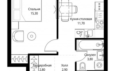 Планировка однокомнатной(квартира) площадью 36.7 квадратных метров в ЖК “ЖК Павелецкая Сити”