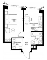 Планировка однокомнатной(квартира) площадью 36.7 квадратных метров в ЖК “ЖК Павелецкая Сити”