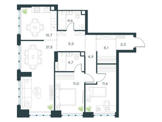 Планировка трехкомнатной(квартира) площадью 81.7 квадратных метров в ЖК “ЖК Левел Южнопортовая”