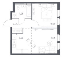 Планировка однокомнатной(квартира) площадью 38.8 квадратных метров в “ЖК Космический Квартал”