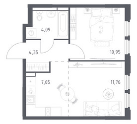 Планировка однокомнатной(квартира) площадью 38.8 квадратных метров в ЖК “ЖК Космический Квартал”