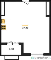 Планировка однокомнатной(квартира) площадью 37.2 квадратных метров в “ЖК Римский”