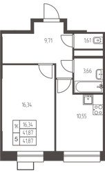 Планировка однокомнатной(квартира) площадью 41.9 квадратных метров в ЖК “ЖК Новая Ивантеевка”