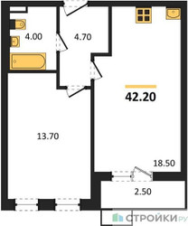 Планировка однокомнатной(квартира) площадью 42.2 квадратных метров в ЖК “ЖК Прокшино”