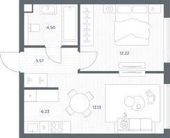 Планировка однокомнатной(квартира) площадью 41.65 квадратных метров в “ЖК TATE (Тэйт)”