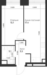 Планировка однокомнатной(квартира) площадью 36.1 квадратных метров в ЖК “ЖК Войс”