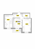 Планировка трехкомнатной(квартира) площадью 55.26 квадратных метров в “ЖК Радость (Радумля Парк)”