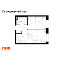 Планировка однокомнатной(квартира) площадью 38 квадратных метров в “ЖК Середневский лес”