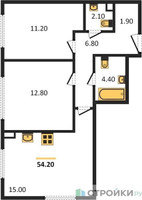 Планировка двухкомнатной(квартира) площадью 54.2 квадратных метров в “Жилые кварталы Белый Град”
