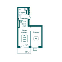 Планировка однокомнатной(квартира) площадью 39.6 квадратных метров в “ЖК Андреевка Life (Андреевка Лайф)”