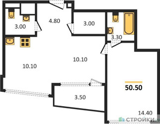 Планировка однокомнатной(квартира) площадью 50.5 квадратных метров в ЖК “ЖК ROTTERDAM (Роттердам)”