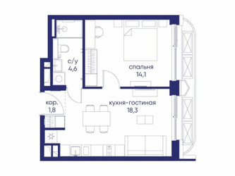 Планировка однокомнатной(квартира) площадью 38.82 квадратных метров в ЖК “ЖК Остров”