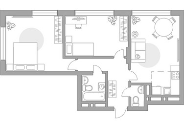 Планировка трехкомнатной(квартира) площадью 64.5 квадратных метров в ЖК “ЖК Бригантина”