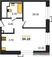 Планировка однокомнатной(апартаменты) площадью 34.1 квадратных метров в “ЖК Верейская 41”