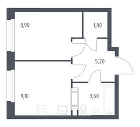 Планировка однокомнатной(квартира) площадью 28.6 квадратных метров в ЖК “ЖК ЭкоБунино (Южное Бунино)”