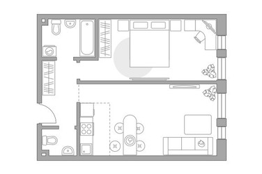 Планировка двухкомнатной(квартира) площадью 48.5 квадратных метров в ЖК “ЖК Дубровка от Гранель”