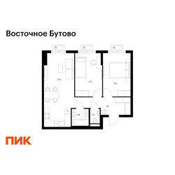 Планировка двухкомнатной(квартира) площадью 57.7 квадратных метров в ЖК “ЖК Восточное Бутово”