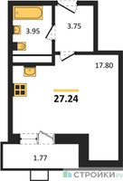 Планировка студии(квартира) площадью 27.24 квадратных метров в “ЖК Радость (Радумля Парк)”