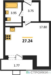 Планировка студии(квартира) площадью 27.24 квадратных метров в ЖК “ЖК Радость (Радумля Парк)”