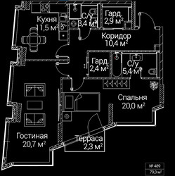 Планировка двухкомнатной(квартира) площадью 79 квадратных метров в ЖК “ЖК СЕЗАР БУДУЩЕЕ”