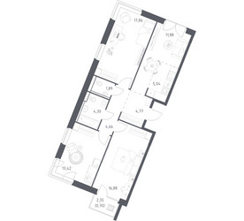 Планировка трехкомнатной(квартира) площадью 81.4 квадратных метров в ЖК “ЖК Квартал Западный”
