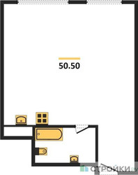 Планировка однокомнатной(апартаменты) площадью 50.5 квадратных метров в ЖК “ЖК Nametkin Tower (Наметкин Тауэр)”