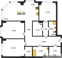 Планировка трехкомнатной(квартира) площадью 106.2 квадратных метров в “ЖК Мангазея на Тульской”