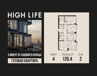 Планировка 4+ комнатной(квартира) площадью 120.4 квадратных метров в ЖК “ЖК High Life (Хай Лайф)”