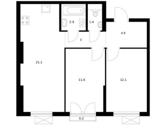 Планировка двухкомнатной(квартира) площадью 57.2 квадратных метров в ЖК “ЖК Ильинские луга”