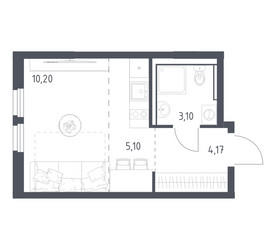 Планировка студии(квартира) площадью 22.57 квадратных метров в ЖК “ЖК Пригород Лесное”