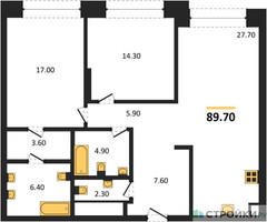 Планировка двухкомнатной(квартира) площадью 89.7 квадратных метров в “ЖК Коллекция Лужники”