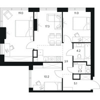 Планировка трехкомнатной(квартира) площадью 73 квадратных метров в “ЖК Нексус от Аквилон”